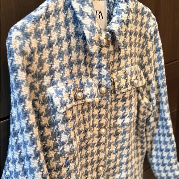 Zara Blue and Cream Tweed Jacket/ Overshirt XS - Picture 8 of 11